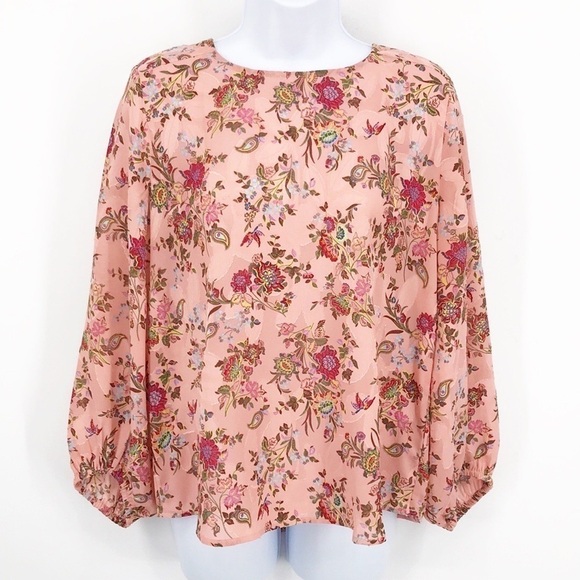 Loft Tops - Loft Pink Floral, textured Balloon Sleeve Blouse Size PM